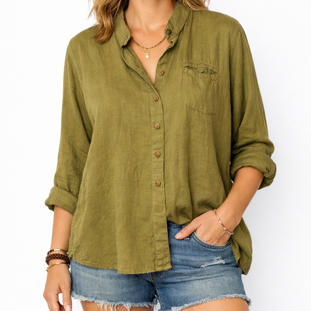 FLAX 100% Linen Woman's Long Sleeve Casual Shirt Small